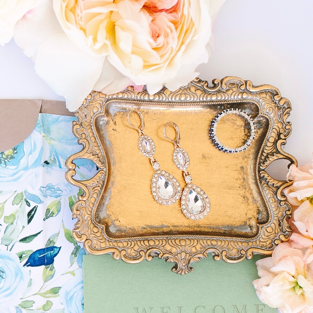 Three Tier Crystal Teardrop Pear Dangle Earring Bridal Wedding Elegant